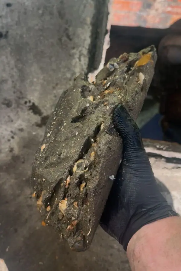 Block of set concrete removed from a drain