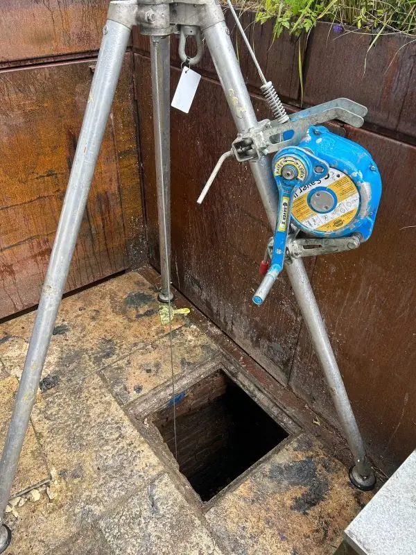 Confined space equipment at a manhole